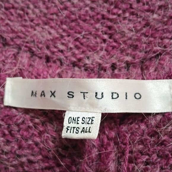 MAX STUDIO Mauve White Fringe Mohair Wool Acrylic Mix Hooded Poncho One Size - Picture 7 of 7